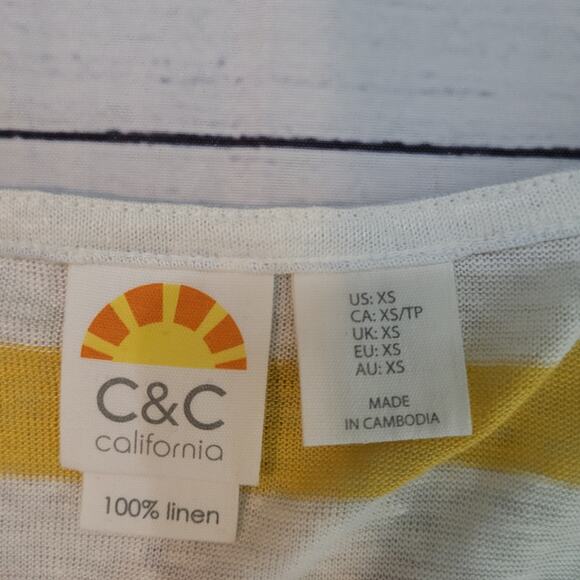 C&C California Size XS 100% Linen Colorful Striped Sleeveless Top Side Buttons - Picture 6 of 8